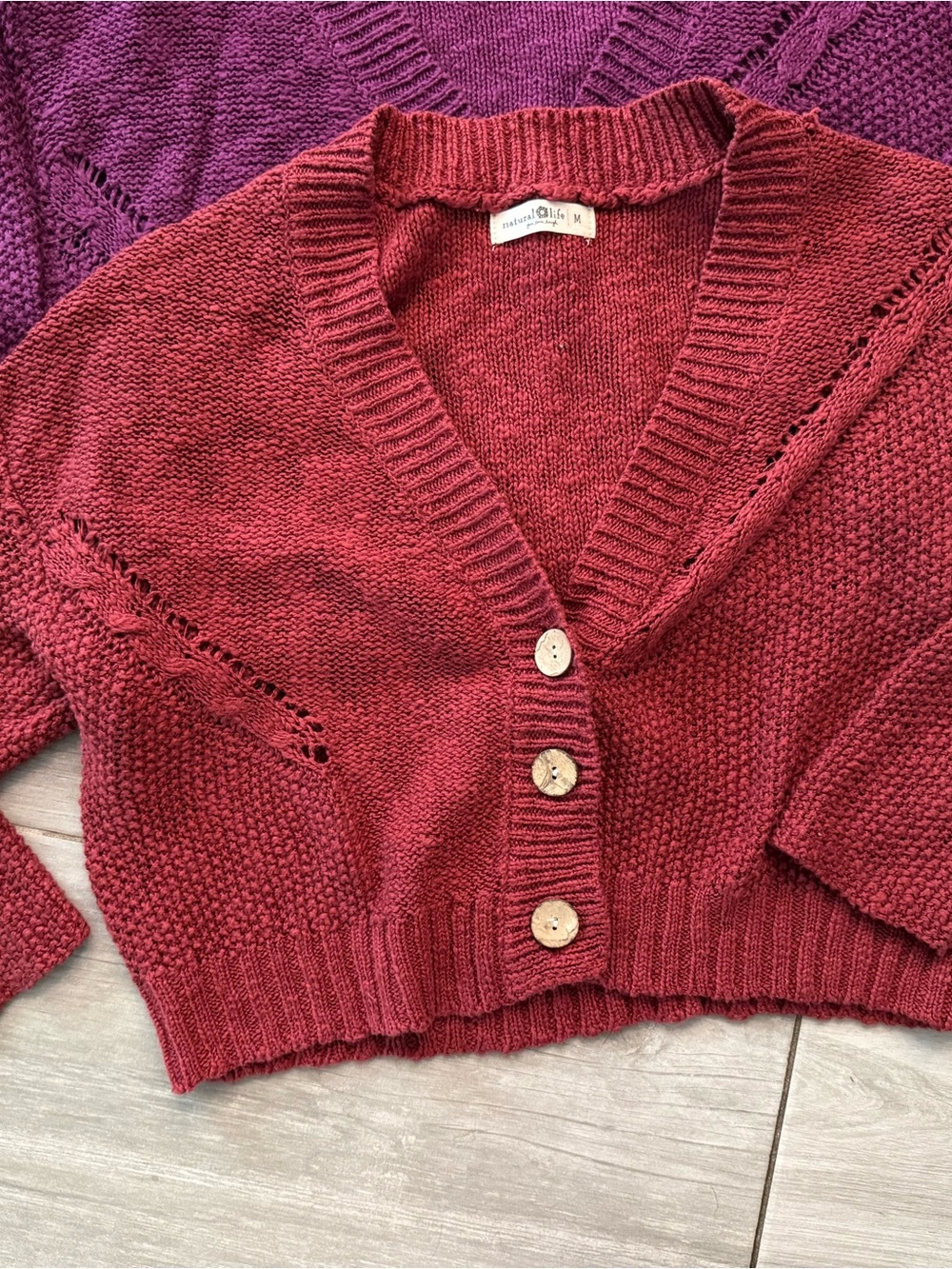 NATURAL LIFE Button-Front Cropped Cardigan Trio - Mustard, Purple, Rust - Picture 2 of 8